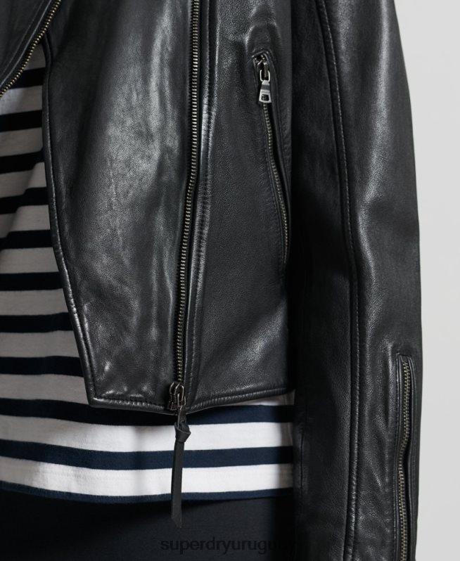 uy Superdry mujer chamarra clásica de cuero negro DT2N8Z3717 ropa