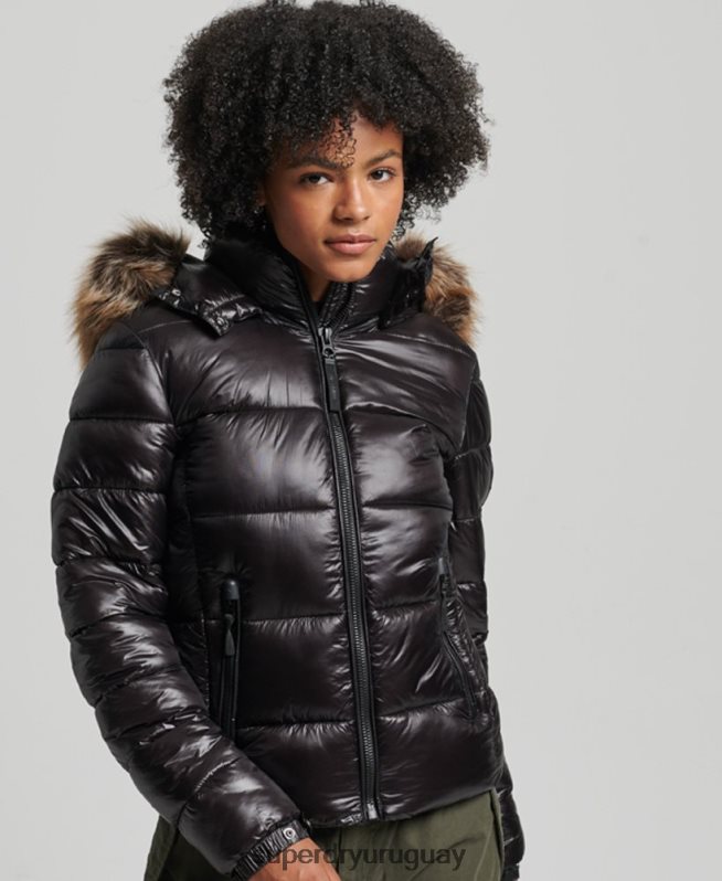 uy Superdry mujer chamarra con capucha de montaña fuji negro DT2N8Z5610 ropa