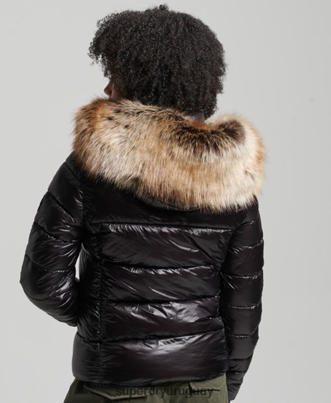 uy Superdry mujer chamarra con capucha de montaña fuji negro DT2N8Z5610 ropa