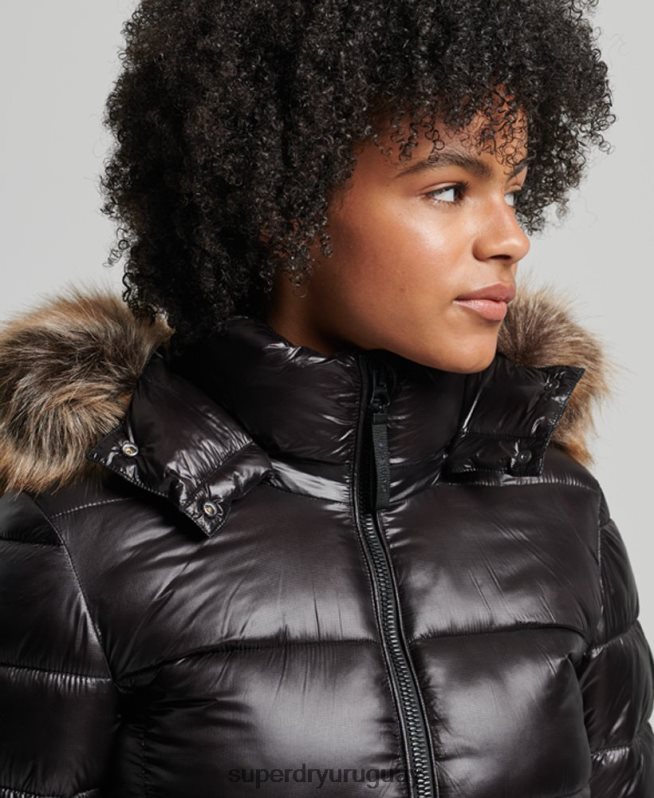 uy Superdry mujer chamarra con capucha de montaña fuji negro DT2N8Z5610 ropa