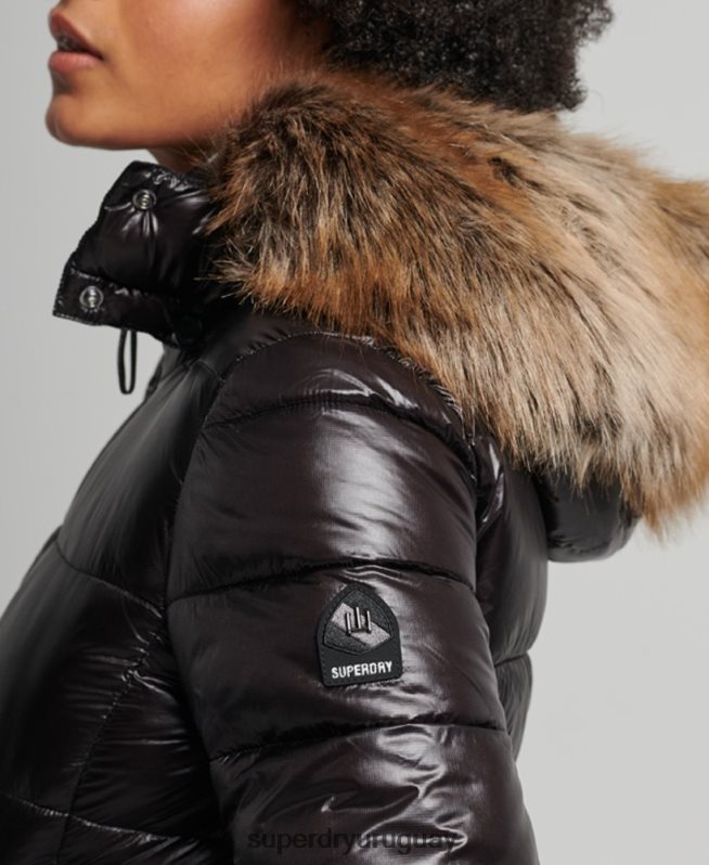 uy Superdry mujer chamarra con capucha de montaña fuji negro DT2N8Z5610 ropa
