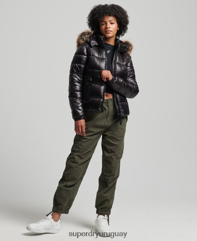 uy Superdry mujer chamarra con capucha de montaña fuji negro DT2N8Z5610 ropa