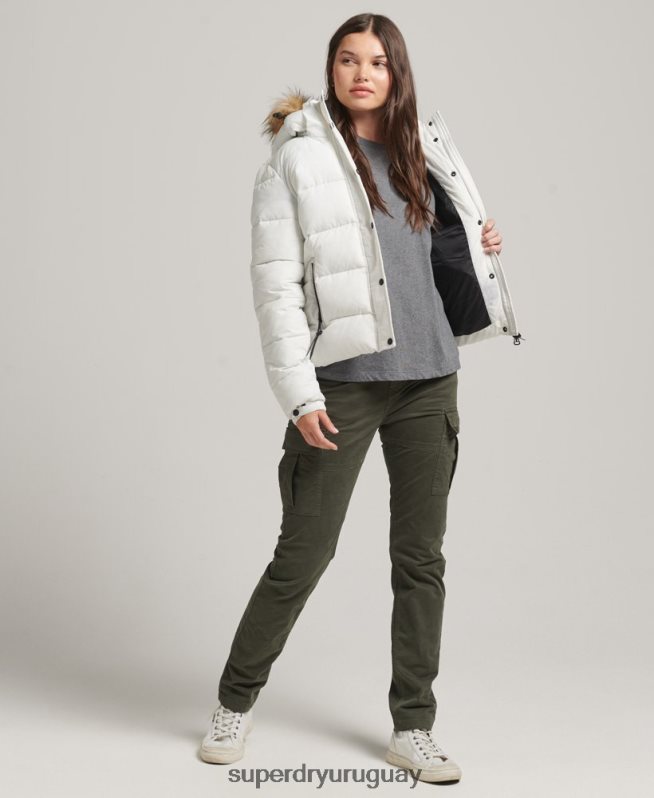 uy Superdry mujer chamarra corta con capucha blanco DT2N8Z3670 ropa