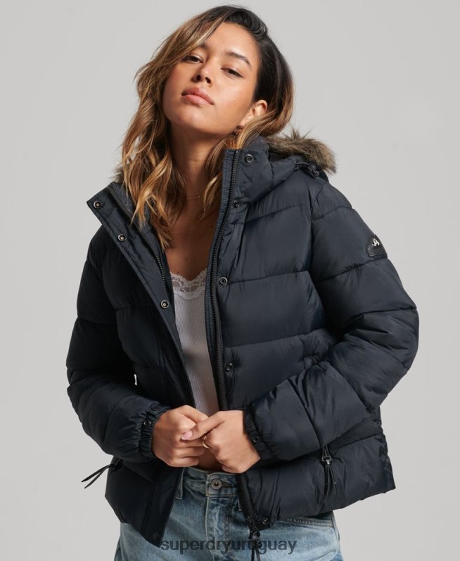 uy Superdry mujer chamarra corta con capucha gris oscuro DT2N8Z3633 ropa