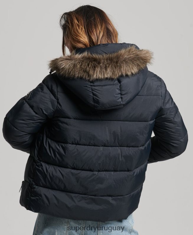 uy Superdry mujer chamarra corta con capucha gris oscuro DT2N8Z3633 ropa