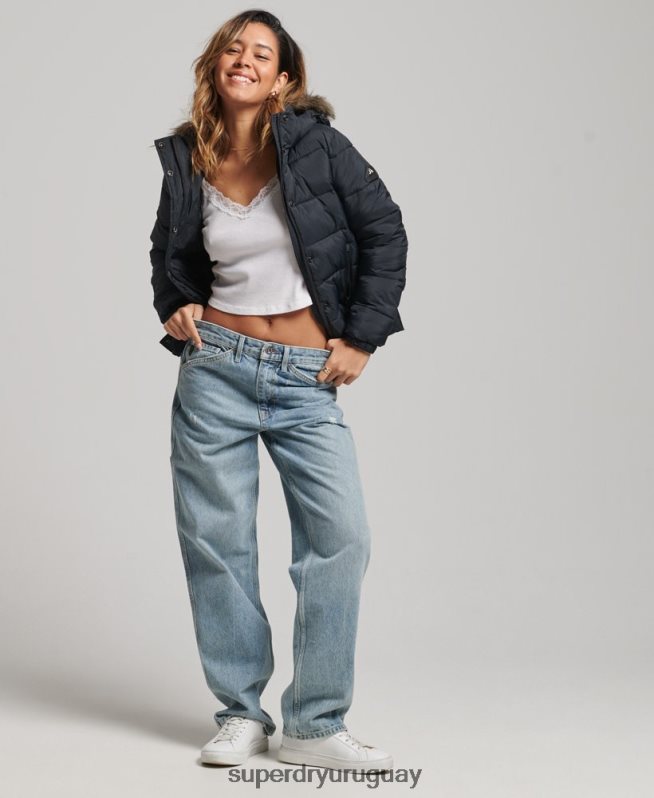 uy Superdry mujer chamarra corta con capucha gris oscuro DT2N8Z3633 ropa