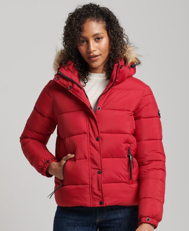 uy Superdry mujer chamarra corta con capucha rojo DT2N8Z3632 ropa