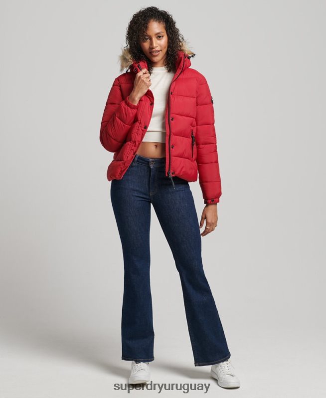 uy Superdry mujer chamarra corta con capucha rojo DT2N8Z3632 ropa