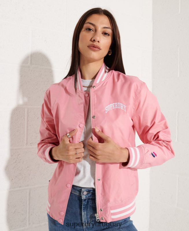 uy Superdry mujer chamarra de béisbol clásica del equipo universitario rosa DT2N8Z5582 ropa
