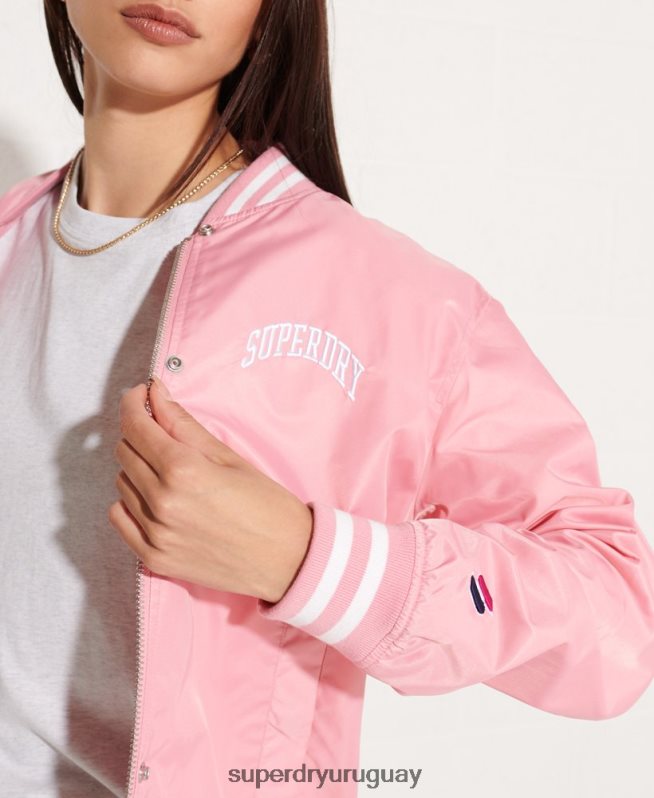 uy Superdry mujer chamarra de béisbol clásica del equipo universitario rosa DT2N8Z5582 ropa
