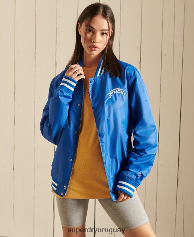 uy Superdry mujer chamarra de béisbol universitaria extragrande azul DT2N8Z3852 ropa