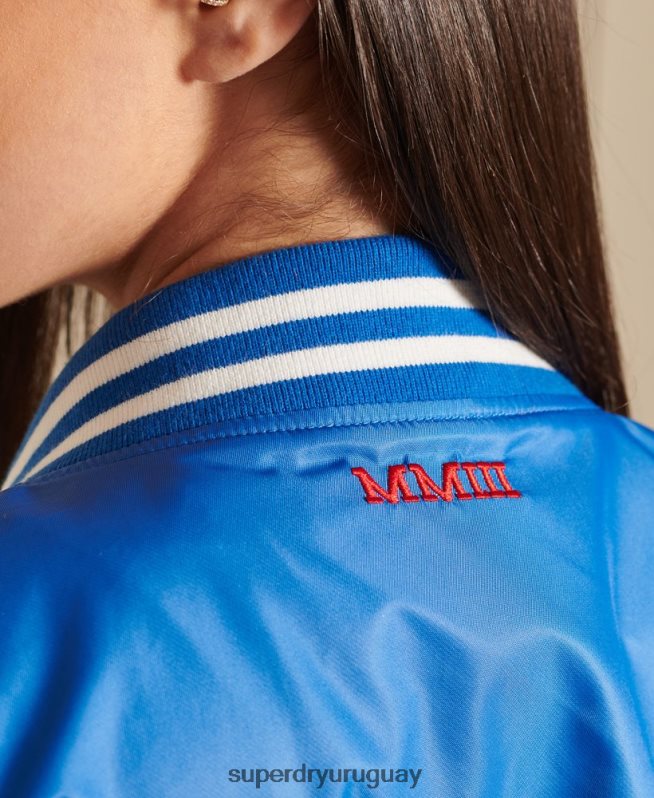 uy Superdry mujer chamarra de béisbol universitaria extragrande azul DT2N8Z3852 ropa