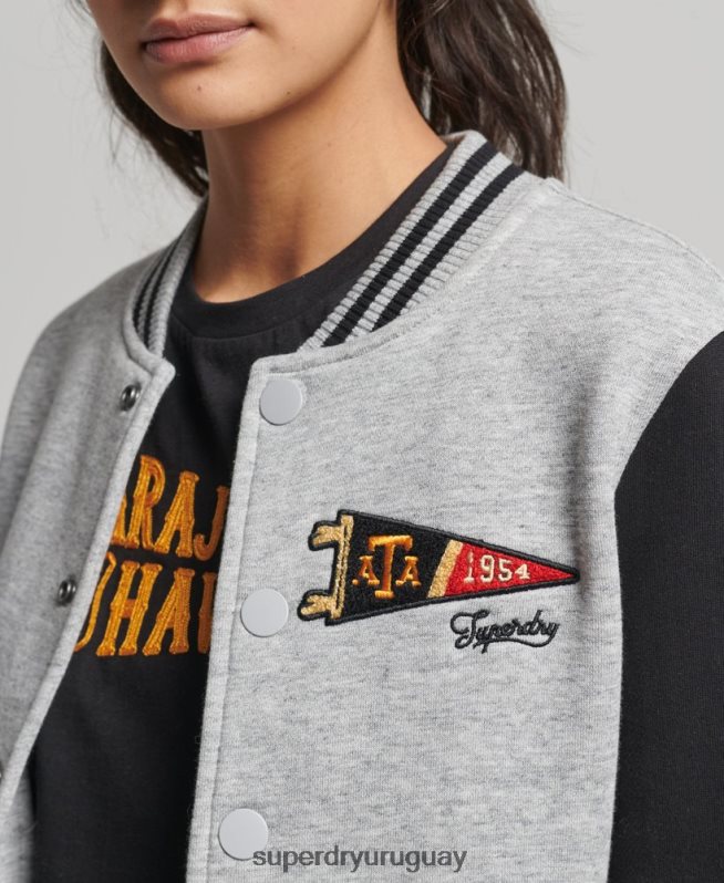 uy Superdry mujer chamarra de bombardero de jersey de béisbol universitario vintage gris DT2N8Z3754 ropa