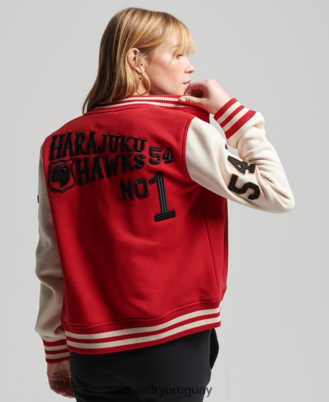 uy Superdry mujer chamarra de bombardero de jersey de béisbol universitario vintage rojo DT2N8Z3722 ropa