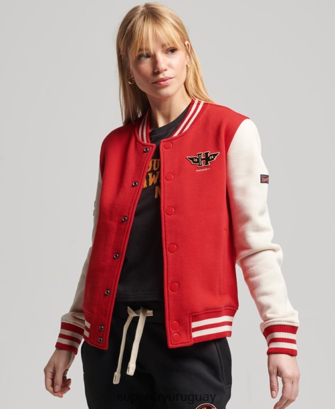 uy Superdry mujer chamarra de bombardero de jersey de béisbol universitario vintage rojo DT2N8Z3722 ropa