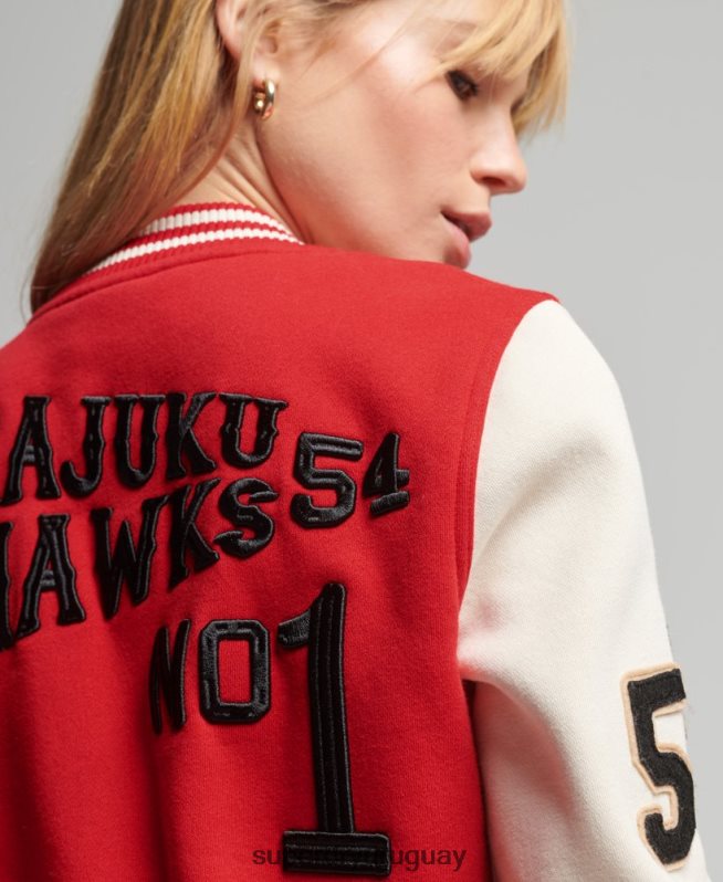 uy Superdry mujer chamarra de bombardero de jersey de béisbol universitario vintage rojo DT2N8Z3722 ropa