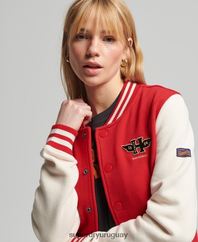 uy Superdry mujer chamarra de bombardero de jersey de béisbol universitario vintage rojo DT2N8Z3722 ropa