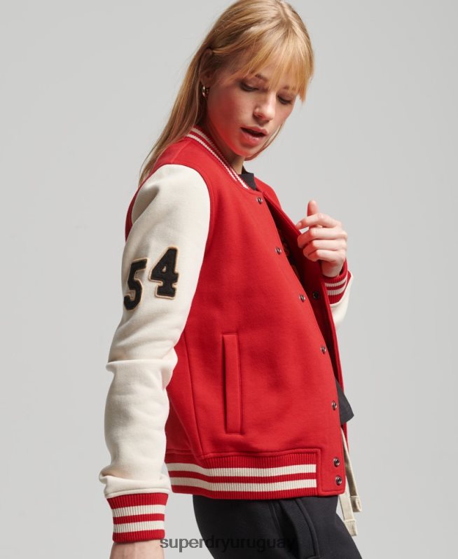 uy Superdry mujer chamarra de bombardero de jersey de béisbol universitario vintage rojo DT2N8Z3722 ropa