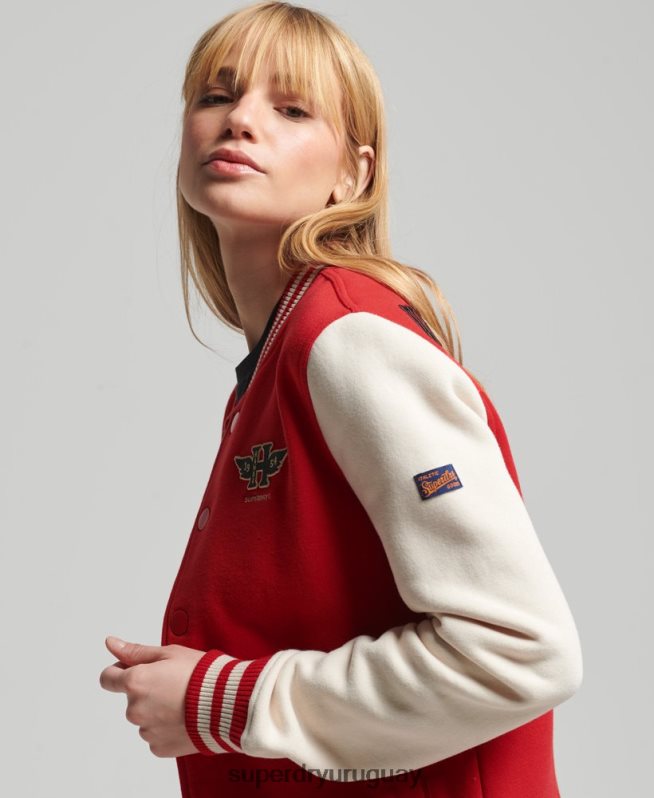 uy Superdry mujer chamarra de bombardero de jersey de béisbol universitario vintage rojo DT2N8Z3722 ropa