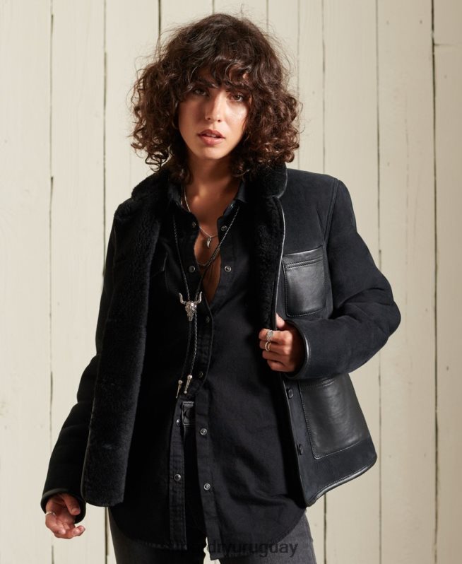 uy Superdry mujer chamarra de borrego negro DT2N8Z5546 ropa