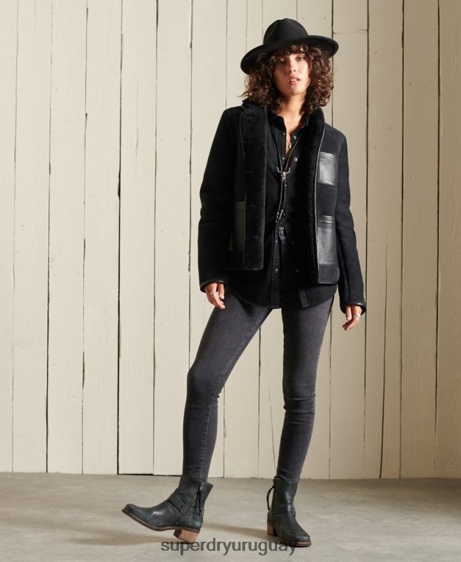 uy Superdry mujer chamarra de borrego negro DT2N8Z5546 ropa
