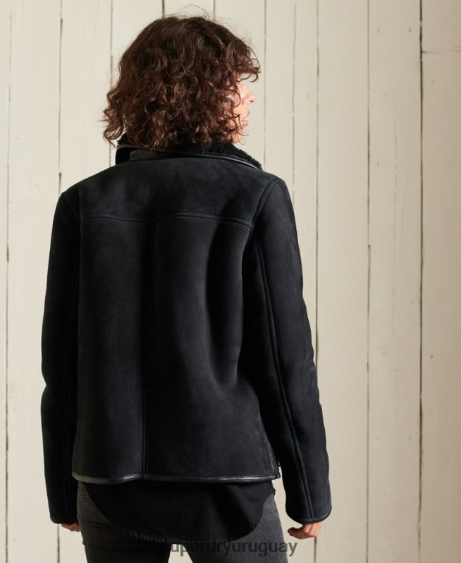 uy Superdry mujer chamarra de borrego negro DT2N8Z5546 ropa