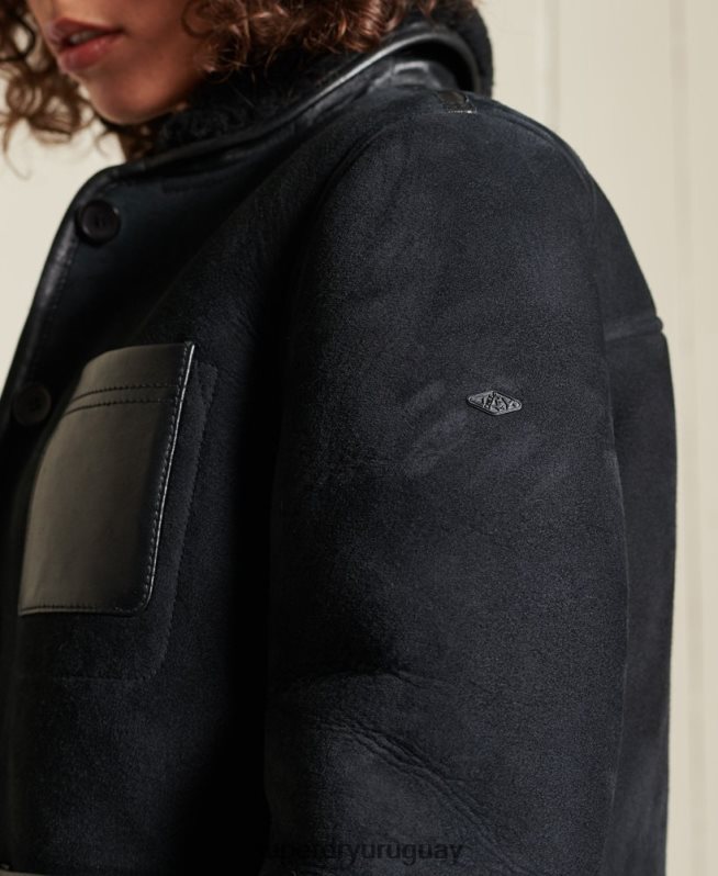 uy Superdry mujer chamarra de borrego negro DT2N8Z5546 ropa