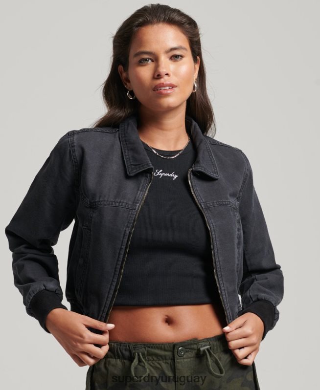 uy Superdry mujer chamarra de lona del club indie negro DT2N8Z3733 ropa