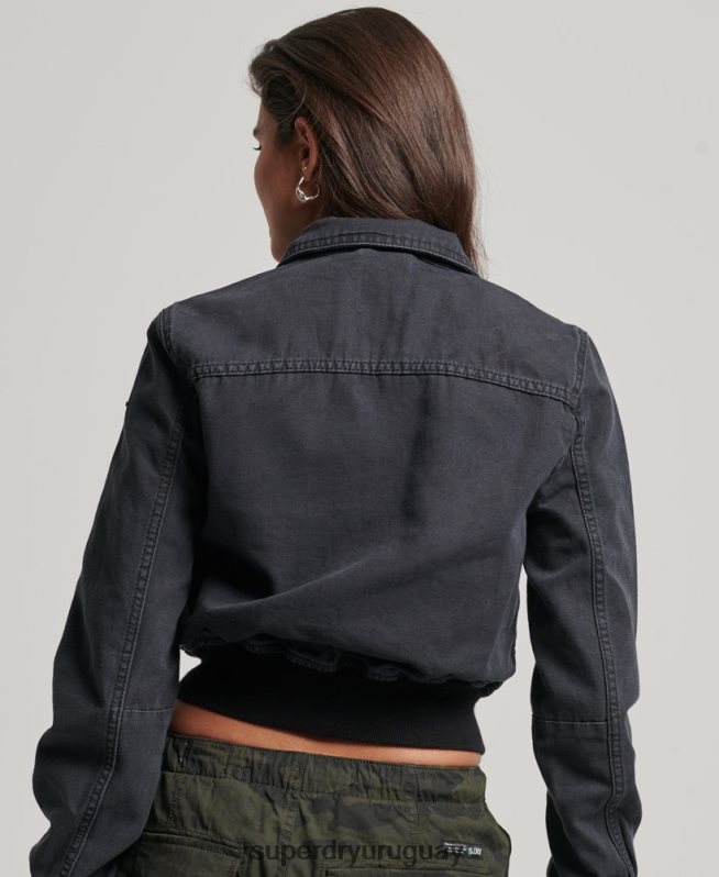 uy Superdry mujer chamarra de lona del club indie negro DT2N8Z3733 ropa
