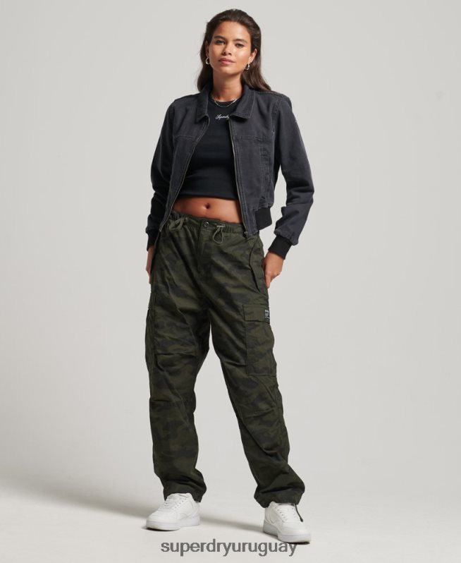 uy Superdry mujer chamarra de lona del club indie negro DT2N8Z3733 ropa