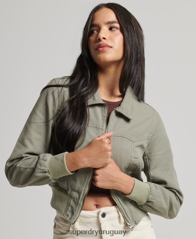 uy Superdry mujer chamarra de lona del club indie verde DT2N8Z1956 ropa