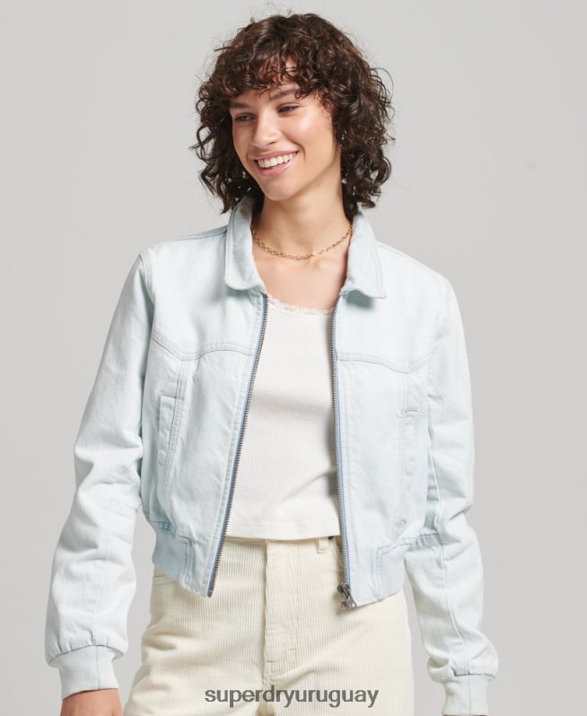 uy Superdry mujer chamarra de mezclilla club indie azul claro DT2N8Z3552 ropa