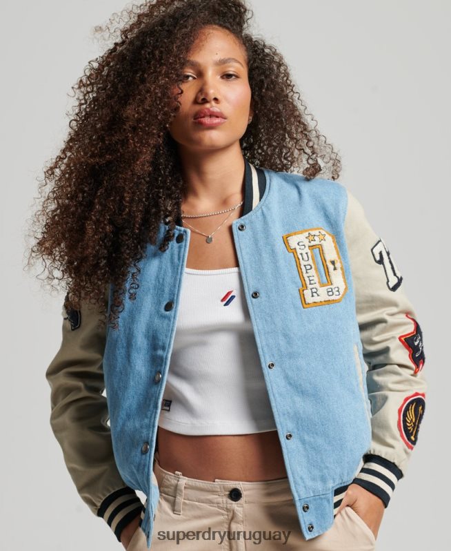 uy Superdry mujer chamarra de mezclilla universitaria vintage azul claro DT2N8Z3514 ropa