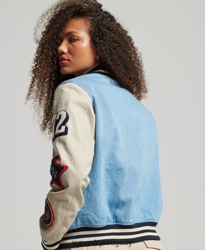 uy Superdry mujer chamarra de mezclilla universitaria vintage azul claro DT2N8Z3514 ropa