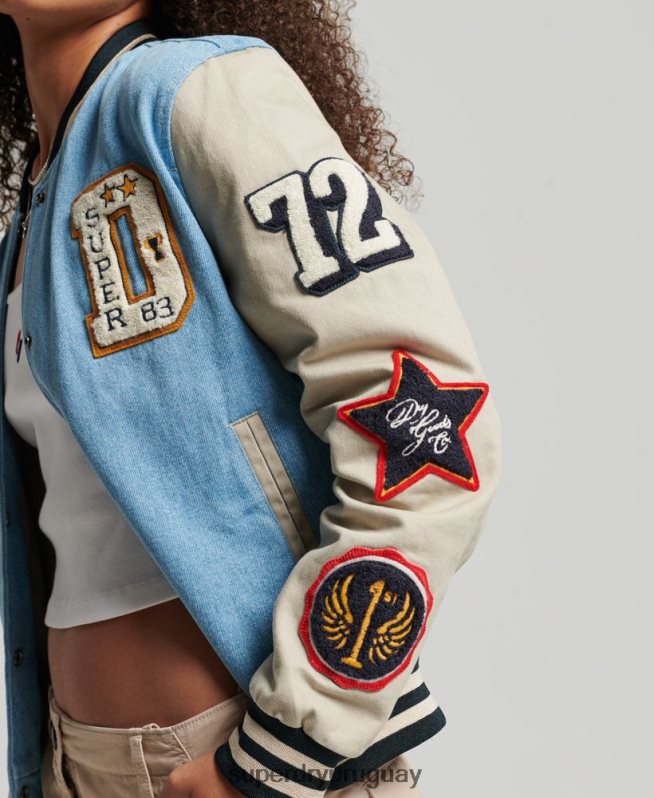uy Superdry mujer chamarra de mezclilla universitaria vintage azul claro DT2N8Z3514 ropa