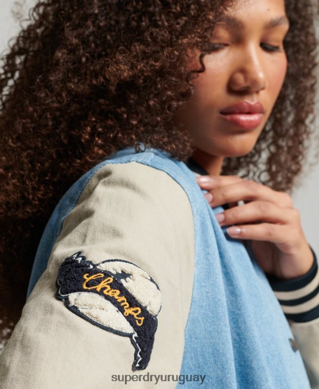 uy Superdry mujer chamarra de mezclilla universitaria vintage azul claro DT2N8Z3514 ropa