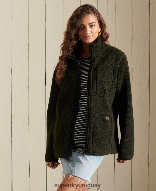 uy Superdry mujer chamarra de trabajo oversize de sherpa verde DT2N8Z5725 ropa