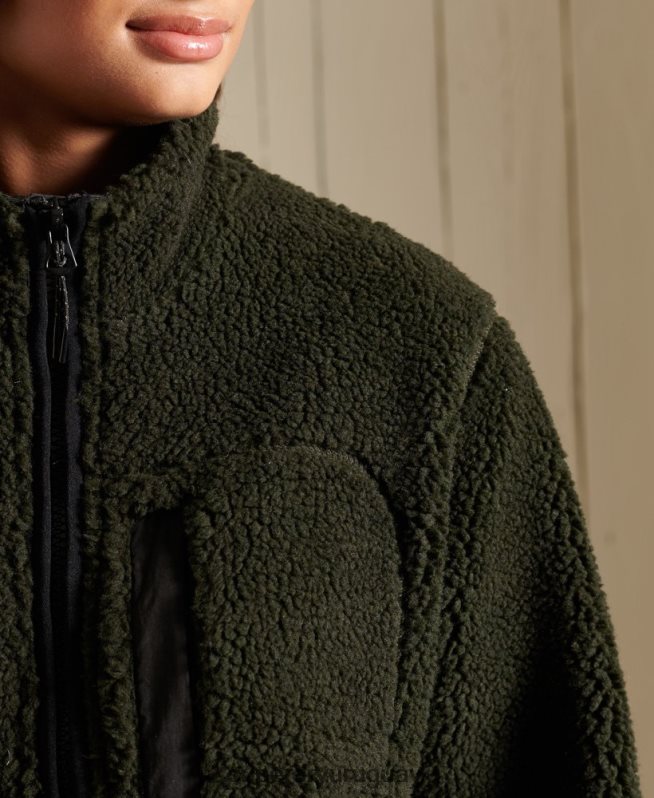 uy Superdry mujer chamarra de trabajo oversize de sherpa verde DT2N8Z5725 ropa
