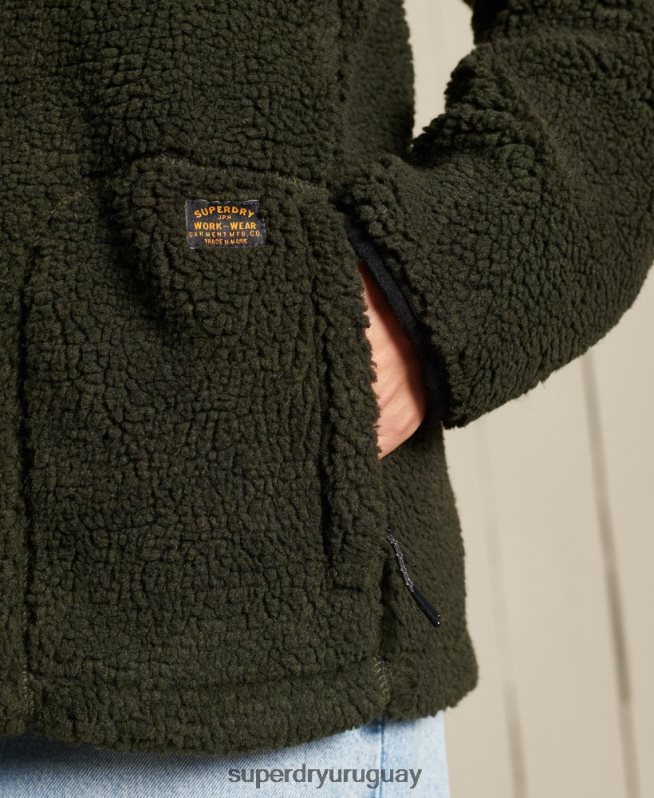 uy Superdry mujer chamarra de trabajo oversize de sherpa verde DT2N8Z5725 ropa