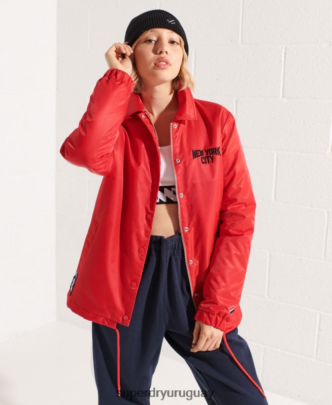 uy Superdry mujer chamarra entrenador a presión rojo DT2N8Z5733 ropa