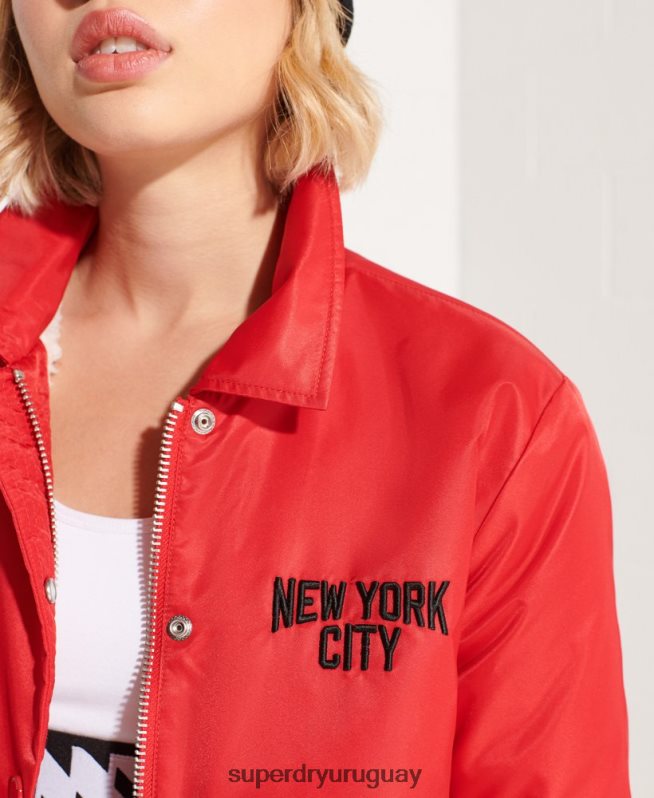 uy Superdry mujer chamarra entrenador a presión rojo DT2N8Z5733 ropa