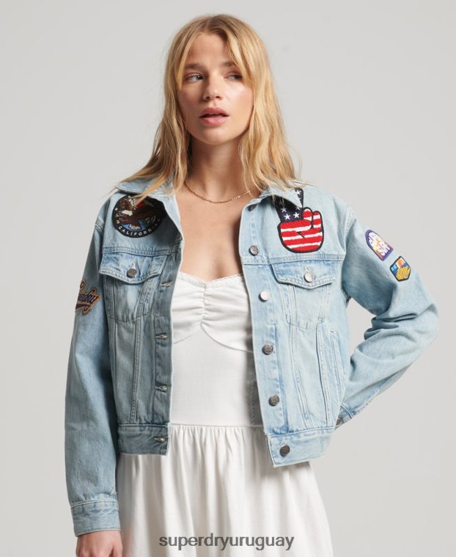 uy Superdry mujer chamarra estilo camionero con parches vintage azul claro DT2N8Z2019 ropa