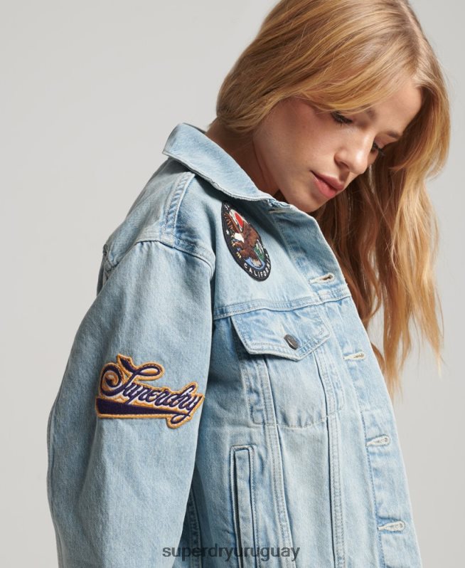 uy Superdry mujer chamarra estilo camionero con parches vintage azul claro DT2N8Z2019 ropa