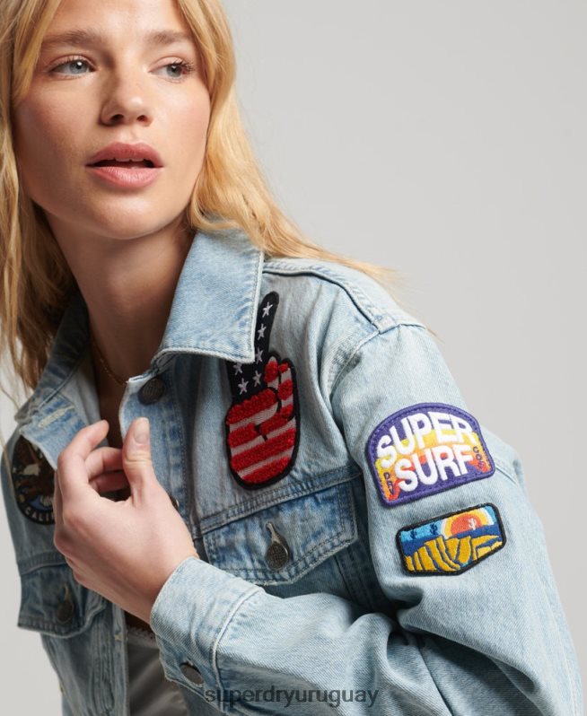 uy Superdry mujer chamarra estilo camionero con parches vintage azul claro DT2N8Z2019 ropa