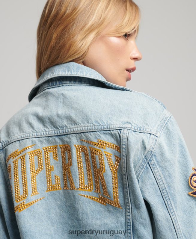 uy Superdry mujer chamarra estilo camionero con parches vintage azul claro DT2N8Z2019 ropa