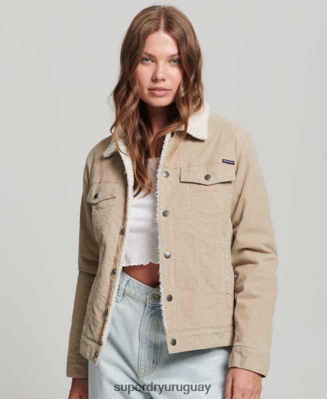 uy Superdry mujer chamarra estilo camionero de pana sherpa crema DT2N8Z5599 ropa