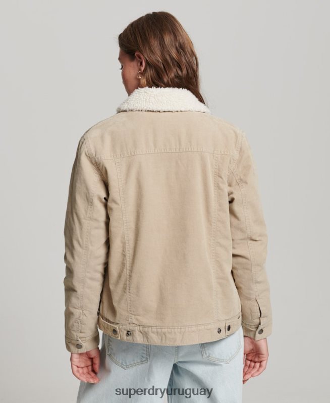 uy Superdry mujer chamarra estilo camionero de pana sherpa crema DT2N8Z5599 ropa