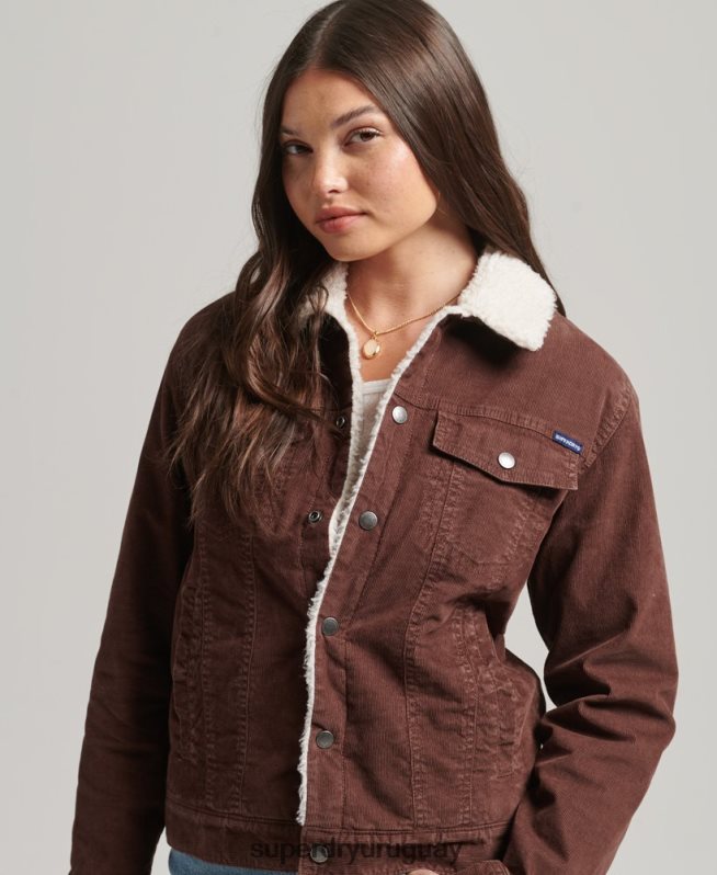 uy Superdry mujer chamarra estilo camionero de pana sherpa marrón DT2N8Z3548 ropa