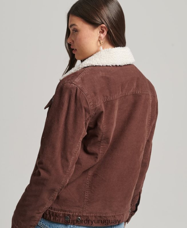 uy Superdry mujer chamarra estilo camionero de pana sherpa marrón DT2N8Z3548 ropa