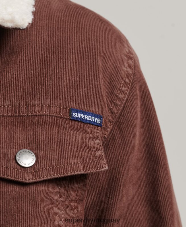 uy Superdry mujer chamarra estilo camionero de pana sherpa marrón DT2N8Z3548 ropa